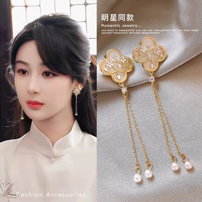 新中式花朵流苏耳环女复古气质国风旗袍配饰古风珍珠2026新款耳饰