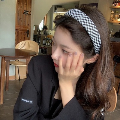 复古气质千鸟格发箍女2025新款高颅顶头箍秋冬款百搭外出发卡头饰