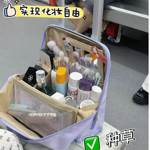 【大号】文具笔袋爆改化妆包竖式可放行李箱分区收纳防水旅行便携式女大容量皮面立式可折叠化妆品游泳洗漱包