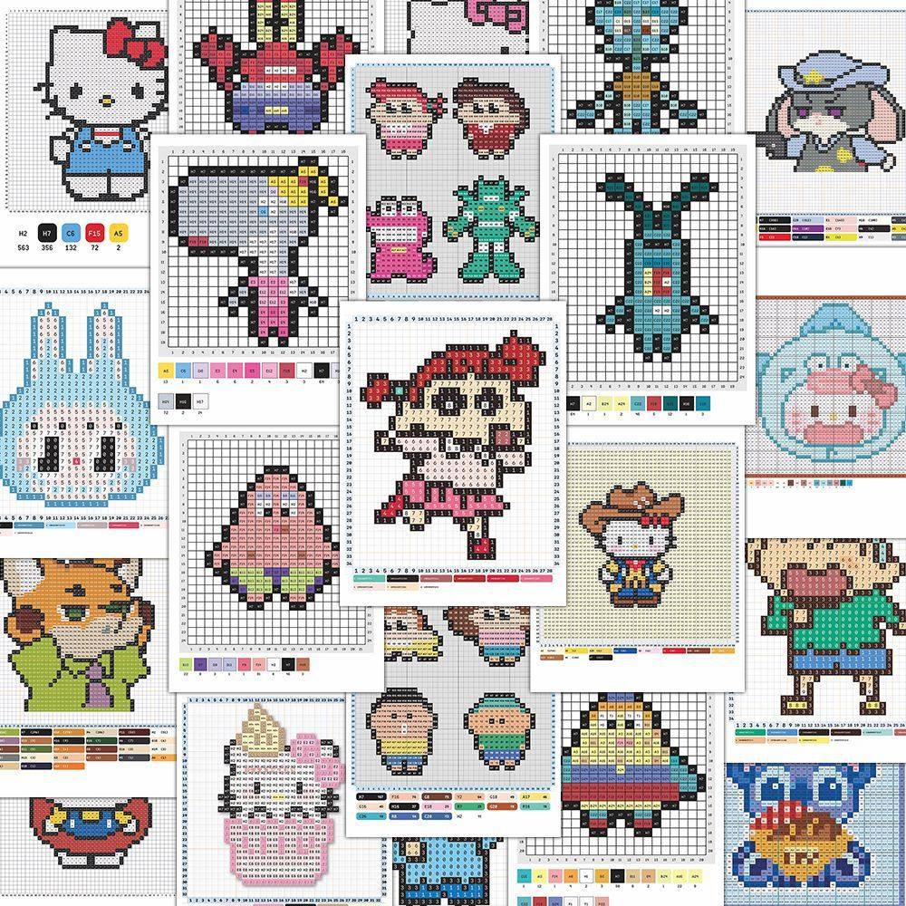 144张拼豆图纸贴纸像素制作拼豆笔记本素材手机图纸装饰贴画diy