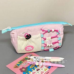 小红书同款曲奇饼干撞色笔袋可爱小众不撞款卡通大容量多功能文具盒高端初中女生多巴胺高颜值ins韩系慵懒风