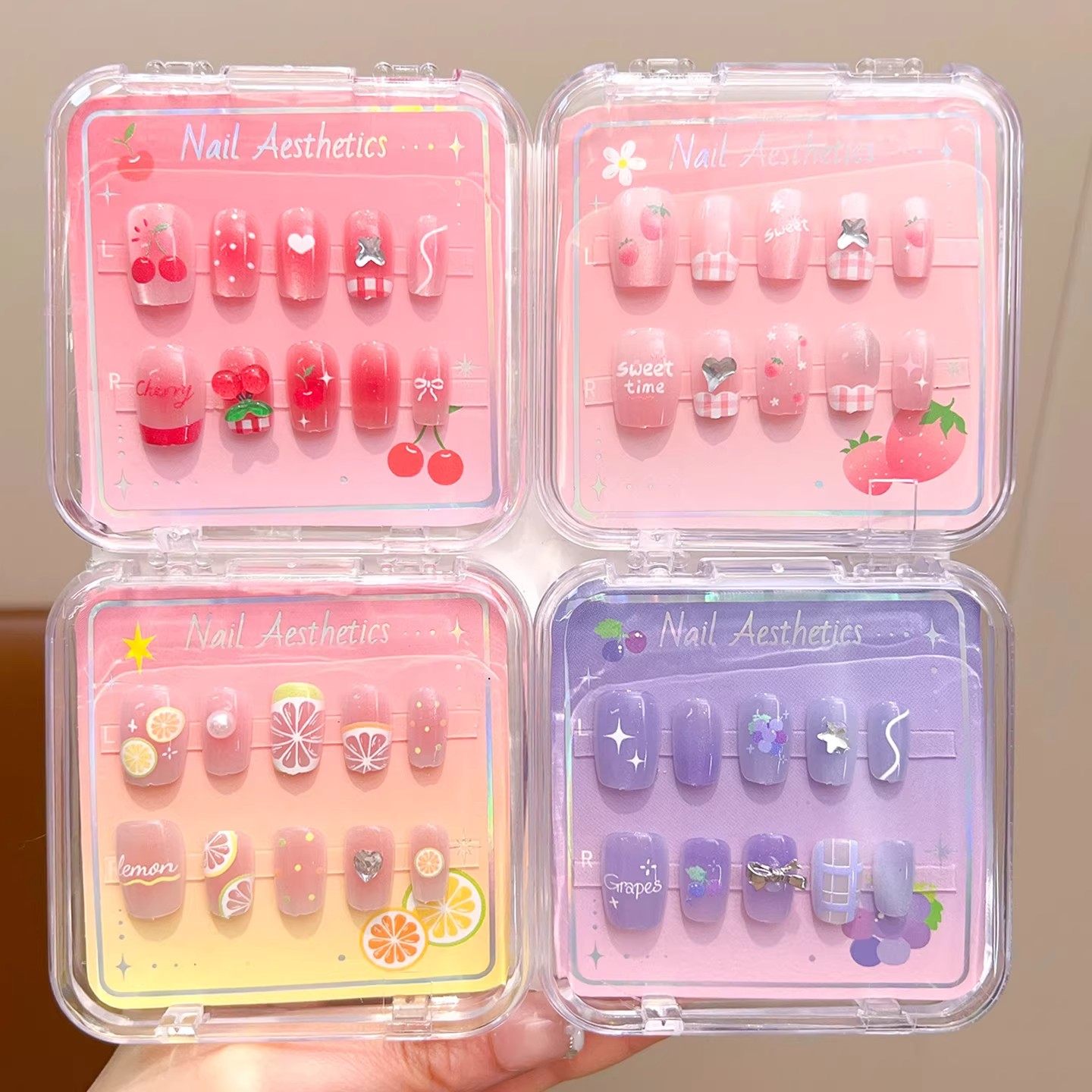 儿童穿戴甲水果荔枝女童2026新款穿戴甲片10岁8岁5岁6岁高级感果冻胶儿童女孩新年美甲指甲贴纸