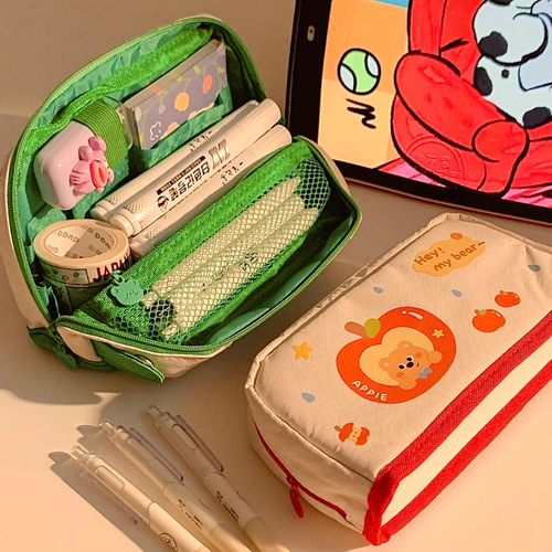 笔袋高颜值ins风可折叠铅笔袋女生2025新款绿色系小众不撞款文具盒简约磁吸可站立式大容量初中女生高中生