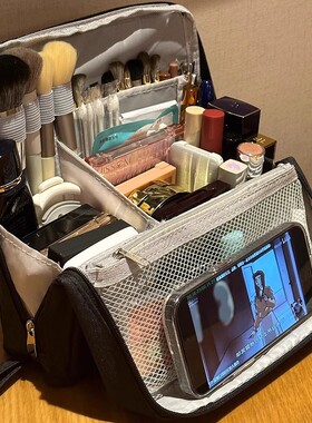 可折叠笔袋化妆包分格立式手提大容量2026年新款便携式旅行护肤品化妆品收纳袋手提化妆刷包文具袋小红书同款
