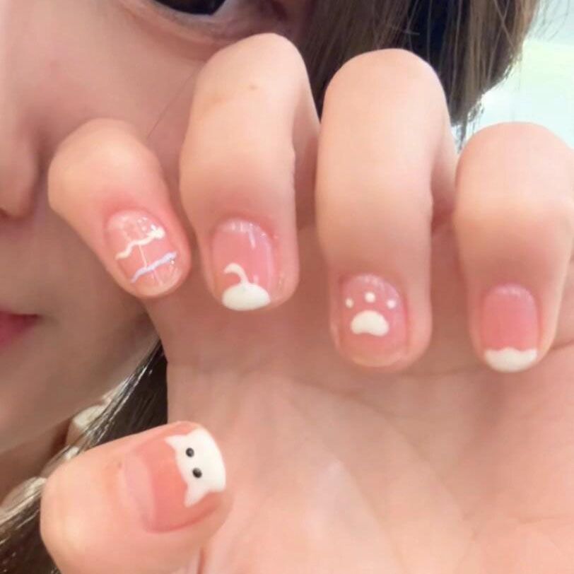 儿童穿戴甲可爱手绘猫咪女孩2025年新款古风10岁946长7短上小学生可爱美指贴片6岁小童可爱果冻胶甲贴片女童