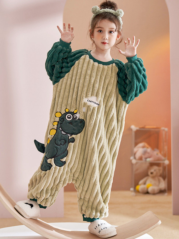 CHILDRENS PAJAMAS GIRLS AUTUMN WINTER 2024 NEW STRAWBERRY ANTI-COLD ONE-PIECE WOMENS SLEEPING BAG GIRLS LOUNGEWEAR MEN
