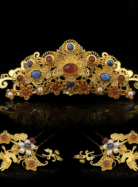 红妆匣子原创明制多宝发冠贵女套装百搭古风发冠掩鬓发簪汉服头饰