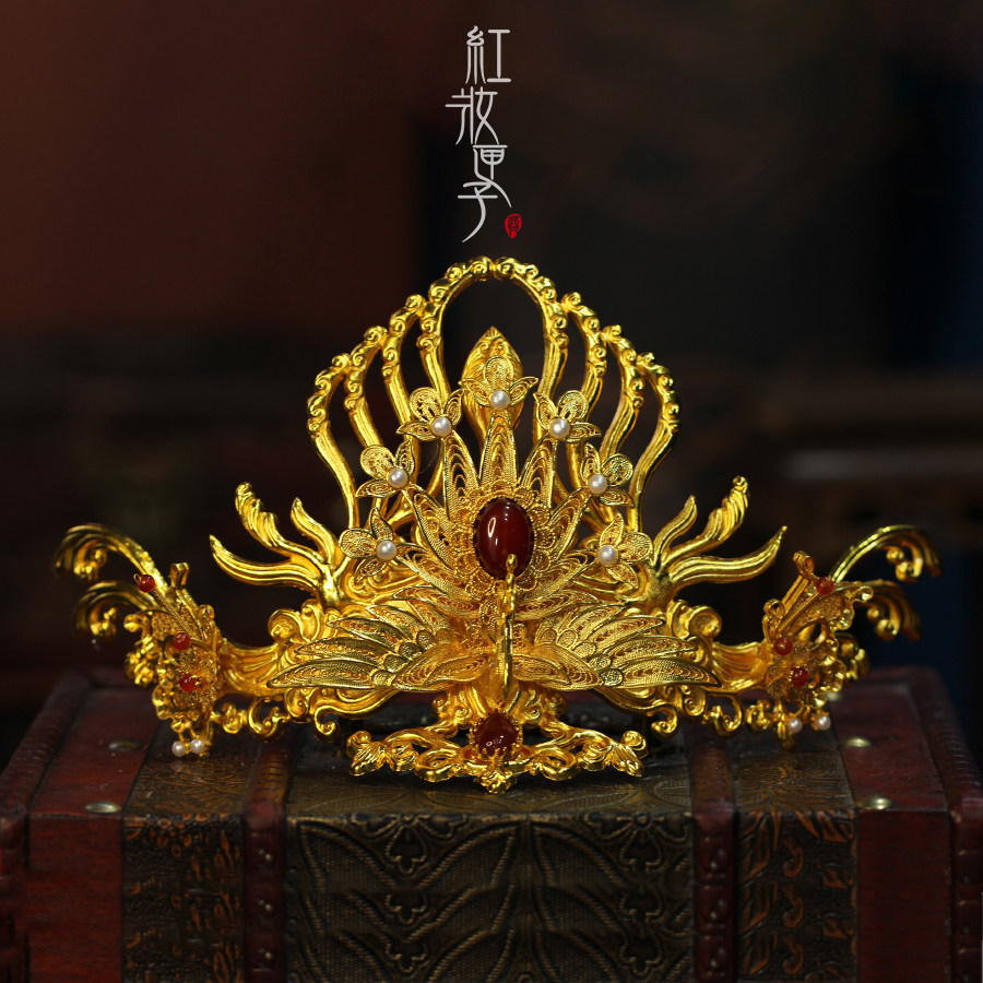 古风原创洛神手工錾刻额链红妆