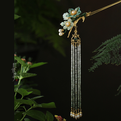 红妆多宝长流苏发簪玉石花簪