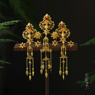 红妆匣子-古风仿花丝流苏发簪唐风发簪簪花仕女图汉服头饰发钗