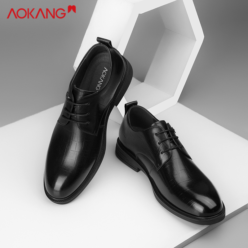 奥康皮鞋英伦风男春秋新款德比鞋布洛克雕花商务真皮男士正装皮鞋