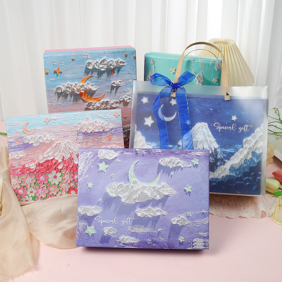 清新禾风油画高级感礼品盒高端生日礼物盒花束精美礼盒包装盒子