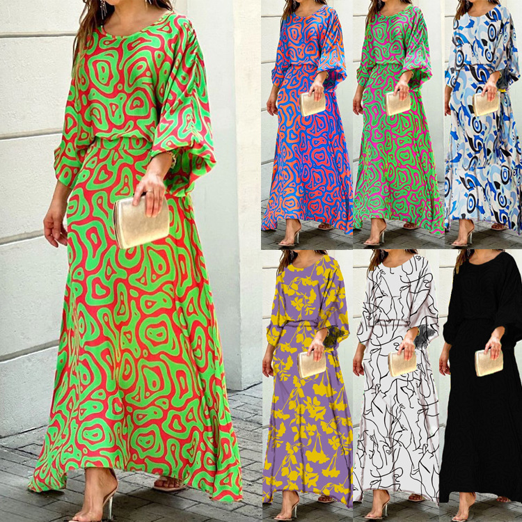 印花长袖上衣半身裙套装Printed Long Sleeve Top Long Skirt Set