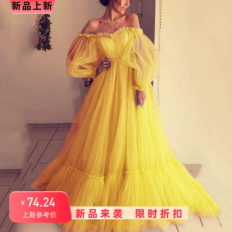 2022跨境夏季新款欧美女装时尚抹胸连衣裙网纱性感大摆婚纱晚礼服