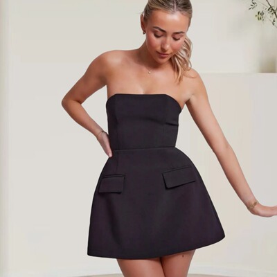 纯色无袖性感抹胸修身高腰连衣裙Sleeveless solid color dress