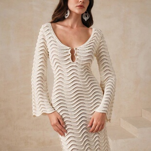 2025年欧美沙滩裙女纯色性感针织比基尼泳衣罩衫 beach Sexy