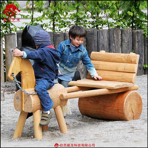 小马车木制造型游乐设备无动力乐园游艺木头艺术美陈装置定制厂家