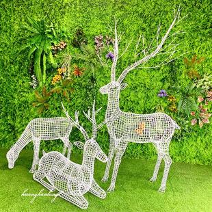 不锈钢编制镂空鹿雕塑钢丝字母发光梅花鹿摆件售楼部园林景观定制