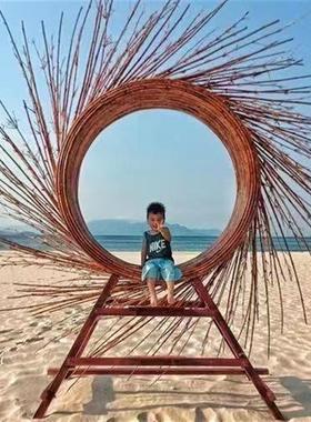 户外景区休闲网红打卡设计点装饰拍照摆件道具鸟巢藤编椅秋千巨型