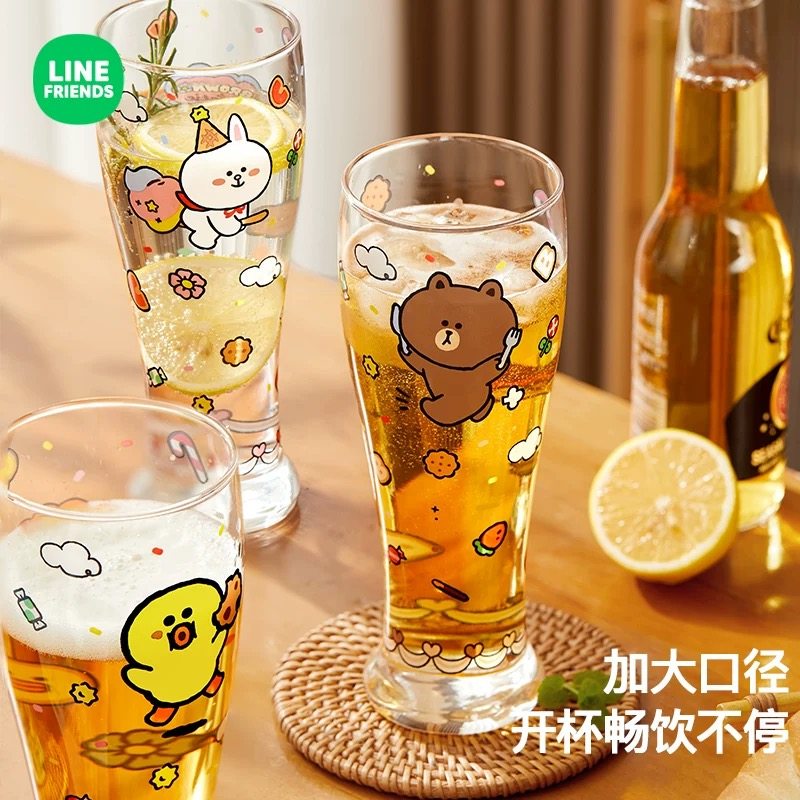 布朗熊玻璃杯夏季高颜值水杯冷饮果汁可乐啤酒杯子家用卡通牛奶杯