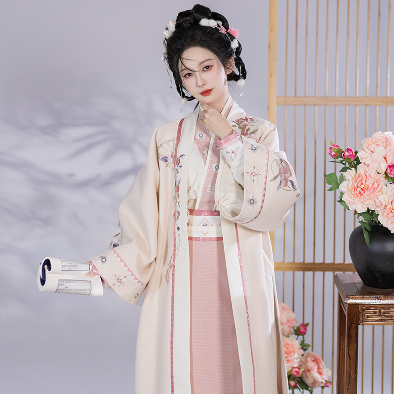 钟灵记菀菀:褙子汉服女绣花对穿飞机袖秋冬两片裙秋冬2023