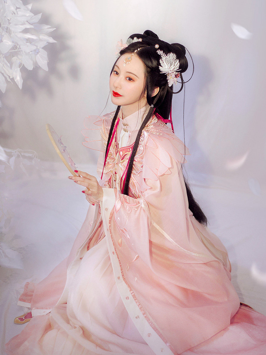 钟灵记-芝芝桃桃 汉服竖领对襟纱衫配主腰宋抹片式褶裙云肩女春夏