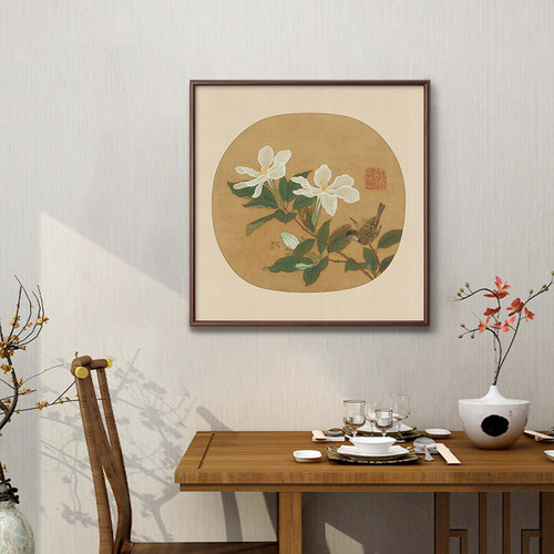 宋代小品栀子花花鸟方画餐厅挂画