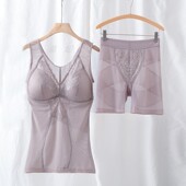 薄款 塑身分体套装 大码 夏季 束腰背心女收腰塑形收腹裤 免穿文胸内衣