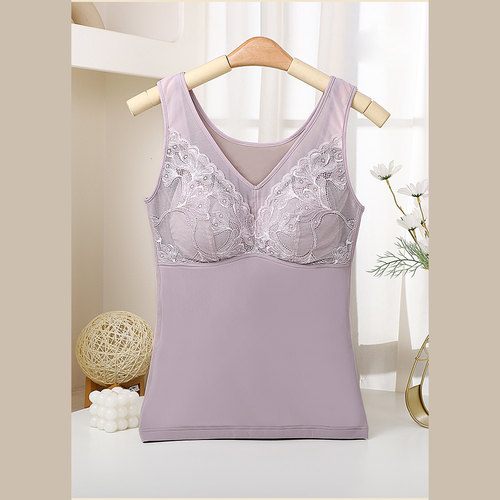 冬天保暖背心加绒薄绒免穿文胸收腹修身内搭防寒v领大码打底上衣