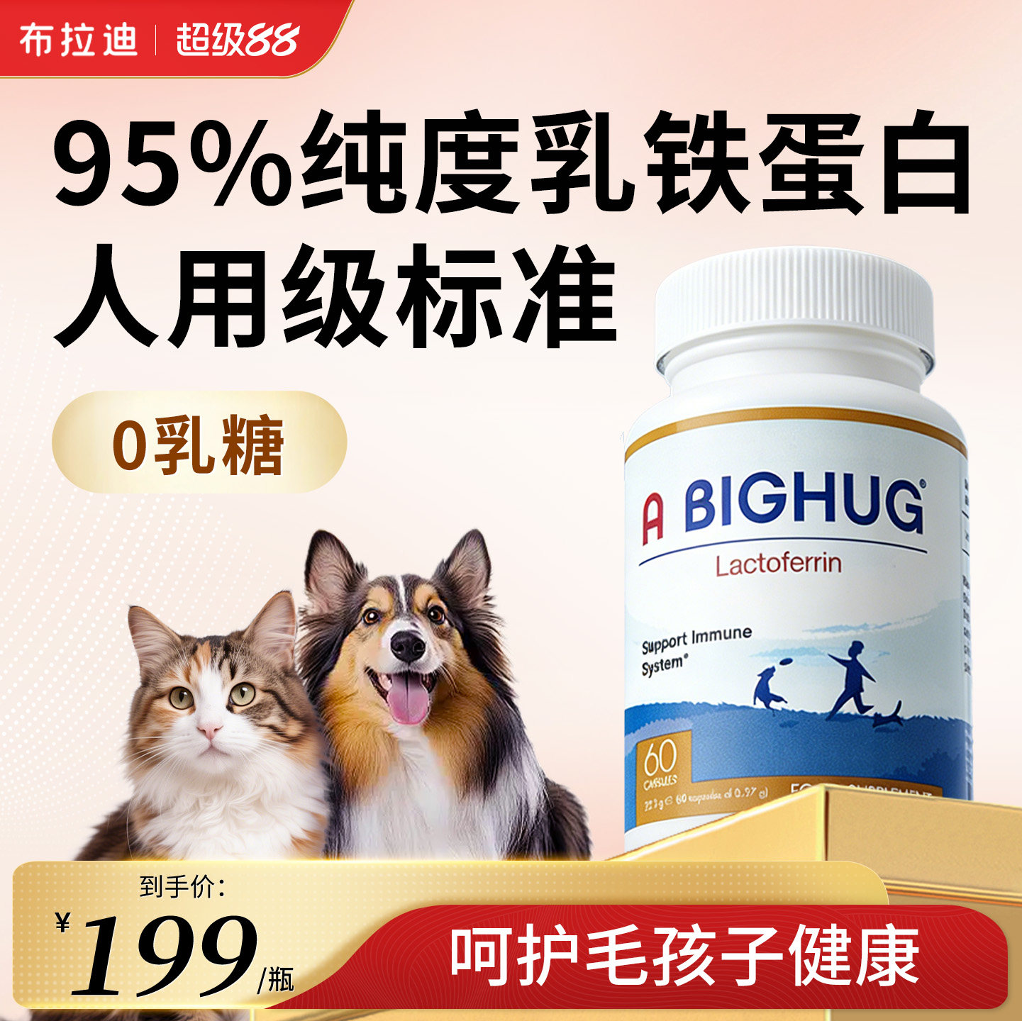 【特惠效期至26年10月】布拉迪乳铁蛋白猫狗0乳糖营养膏免疫力