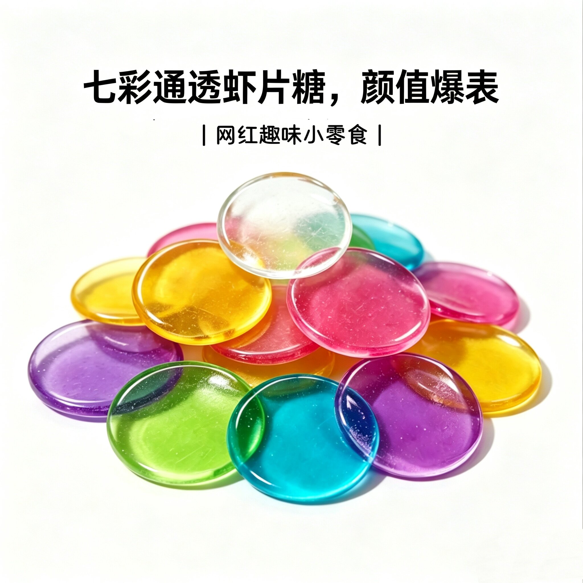 趣味虾片糖彩虹透明圆片硬糖网红创意高颜值糖果儿童解馋休闲零食