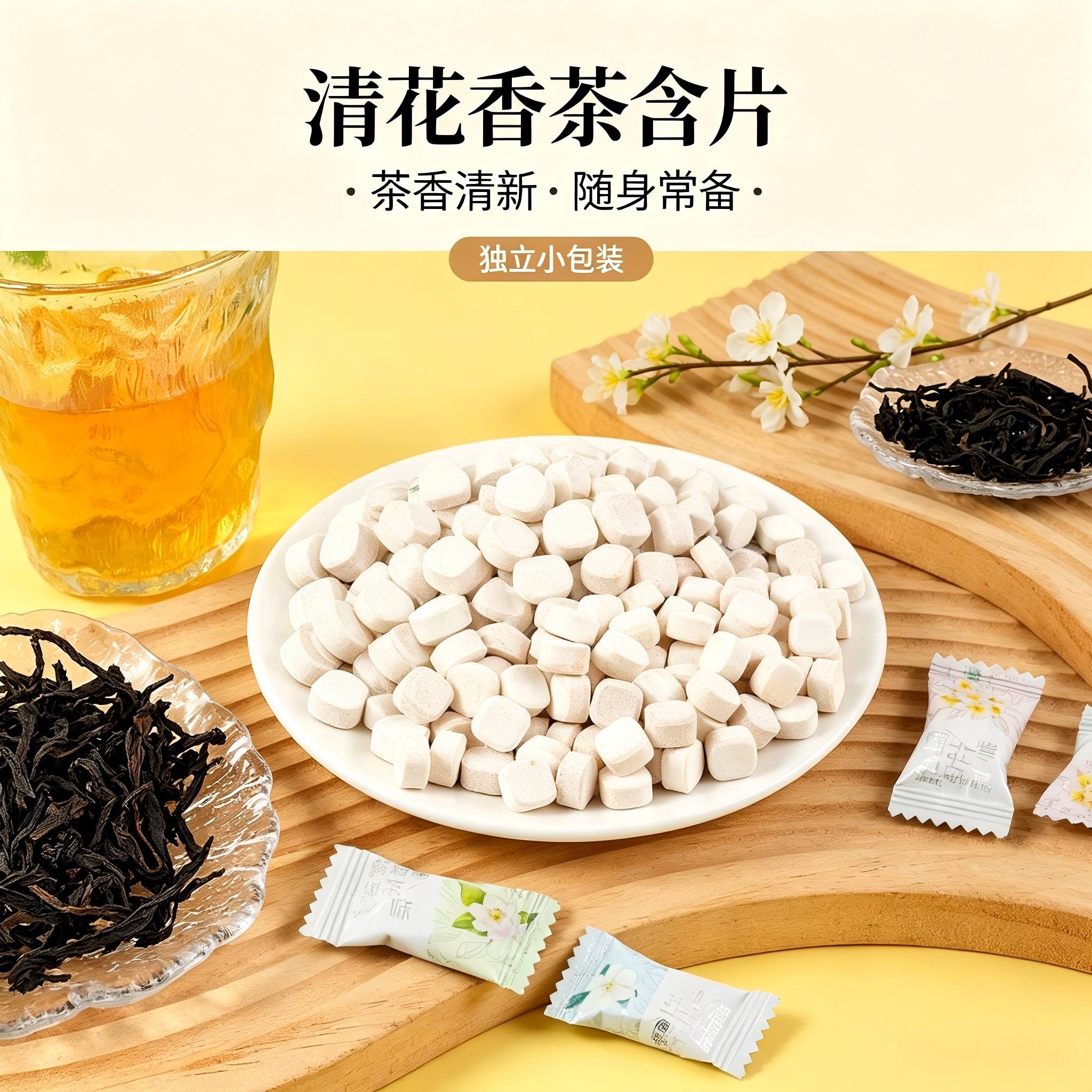 清新花茶香压片糖果无糖栀子茉莉桂花青桔普洱混合口味茶含片糖果