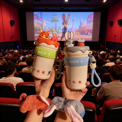 疯狂动物城保温杯儿童双饮吸管杯