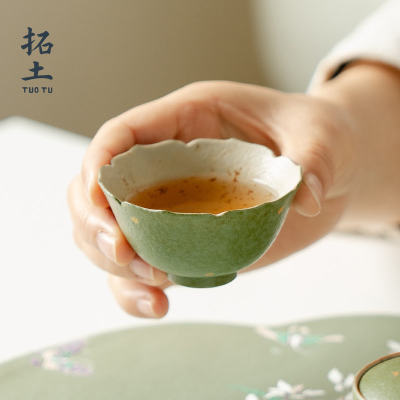 拓土茶杯主人杯家用青橘洒金花瓣杯陶瓷女士专用喝茶杯子功夫茶盏