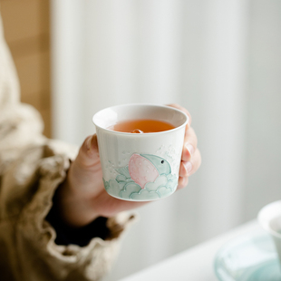 拓土陶瓷茶杯家用创意纯手绘堆雕小鲸鱼主人杯主人杯单人功夫茶具