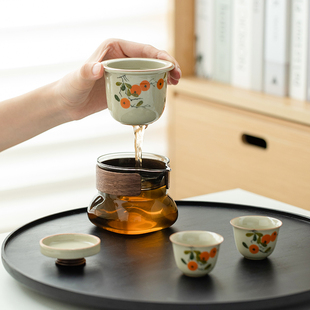 拓土一壶二杯户外便携露营随身柿子快客杯陶瓷旅行茶具单人小套装