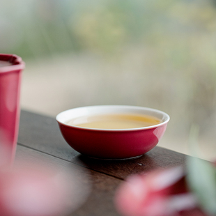 普洱杯待客功夫茶具主人杯单杯小茶盏 胭脂红家用陶瓷茶杯简约中式