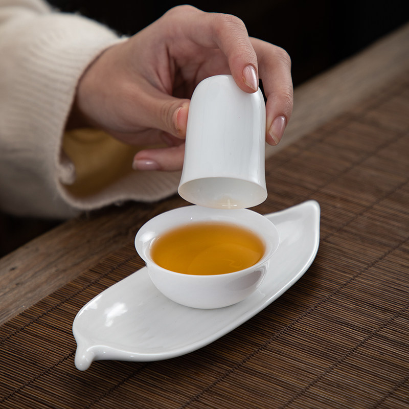 白瓷闻香杯品茗杯茶杯个人杯垫三件套装家用功夫茶杯茶碗茶艺培训_虎窝淘