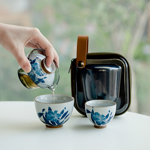 创意玻璃盖碗单人户外便携式 旅行茶具套装 陶瓷快客杯一壶一杯女士