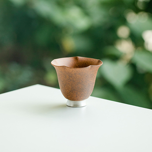 拓土侘寂风品茗杯单杯子主人杯纯手工描银老岩泥茶杯家用功夫茶具