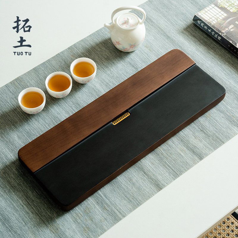 拓土胡桃木整块实木茶盘家用排水式小型茶台轻奢现代高级感干泡台