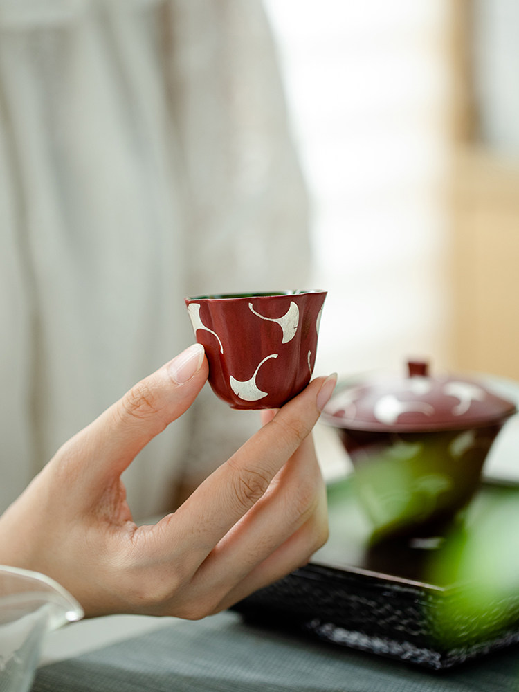 陀土大师杯单杯女式茶杯单杯陶瓷杯银杏叶八瓣大石制粉杯