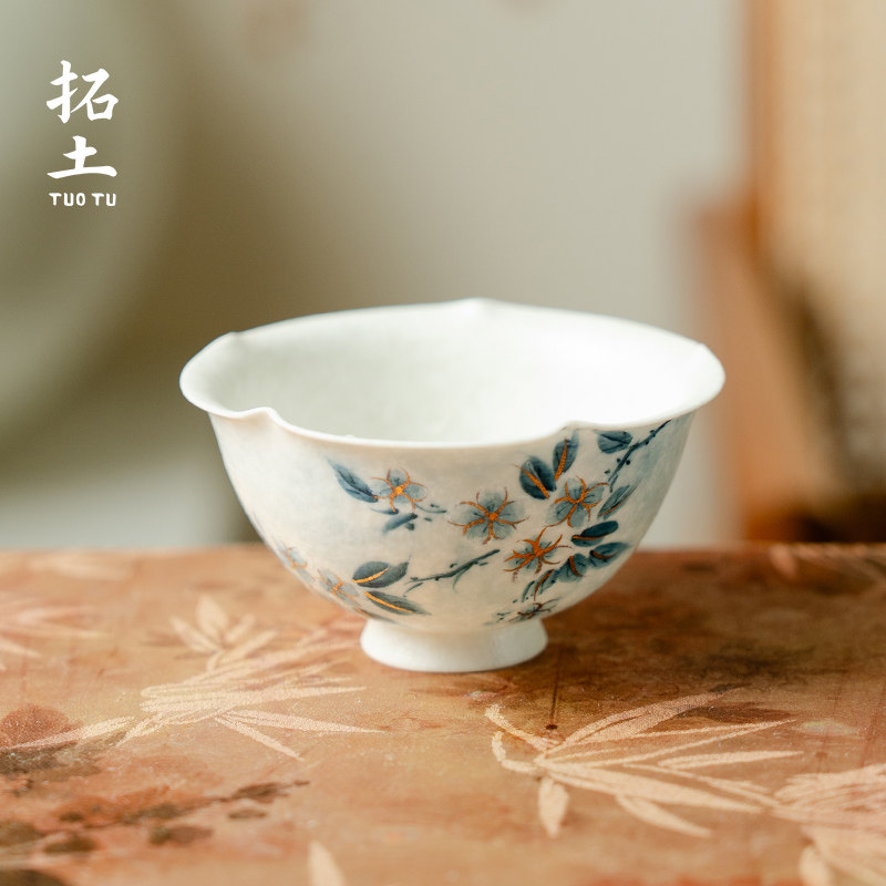 拓土小清新茶杯主人杯手绘晴岚花缀陶瓷喝茶杯功夫茶杯品茗杯单杯