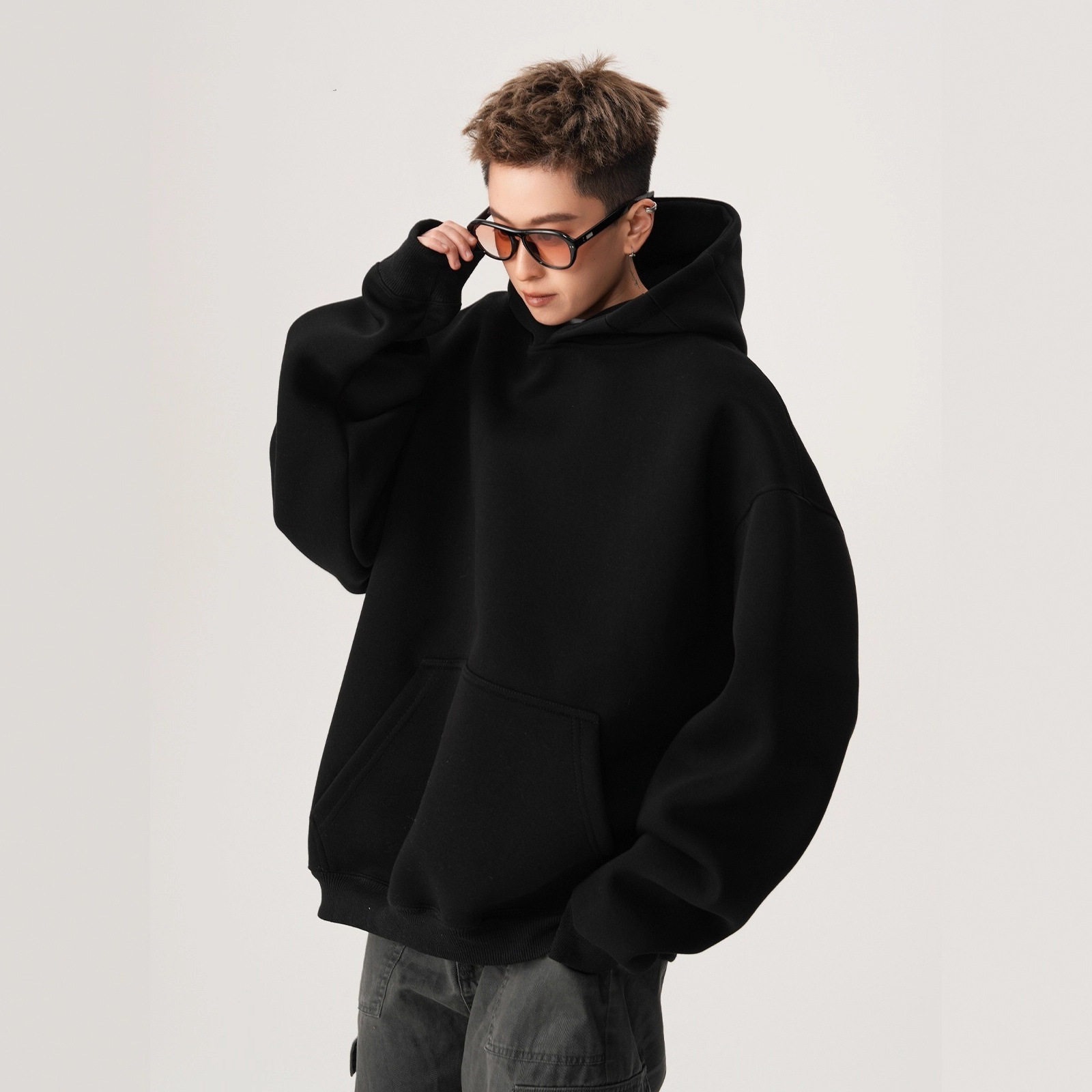 重磅boxy连帽卫衣男女美式潮cleanfit短款外套高街宽松硬挺连帽衫