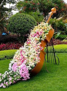 户外园林景观花园草坪大提琴雕塑花艺装饰摆件创意景区商业美陈