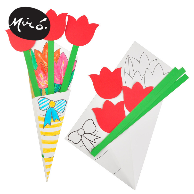 教师节手工diy郁金香花束贺卡儿童粘贴自制送老师礼物幼儿园材料