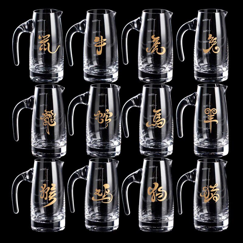 新款十二生肖白酒杯套装一壶一杯水晶玻璃分酒器中式玻璃酒具家用