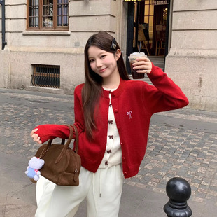 甜美风刺绣结毛衣假两件针织开衫女春秋内搭显白减龄好看上衣