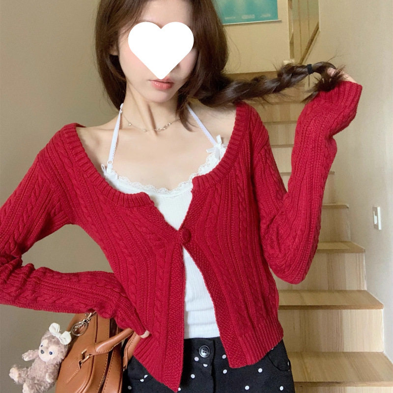 法式in麻花长袖毛衣外套女早秋小个子修身软糯气质短款针织开衫,女装/女士精品,毛衣,淘宝优惠券,粉丝福利购,淘宝优惠卷