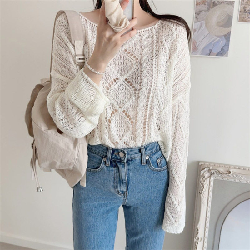 秋季韩版针织镂空防晒罩衫女纯欲一字露肩套头长袖毛衣薄款上衣,女装/女士精品,时尚防晒服,淘宝优惠券,粉丝福利购,淘宝优惠卷